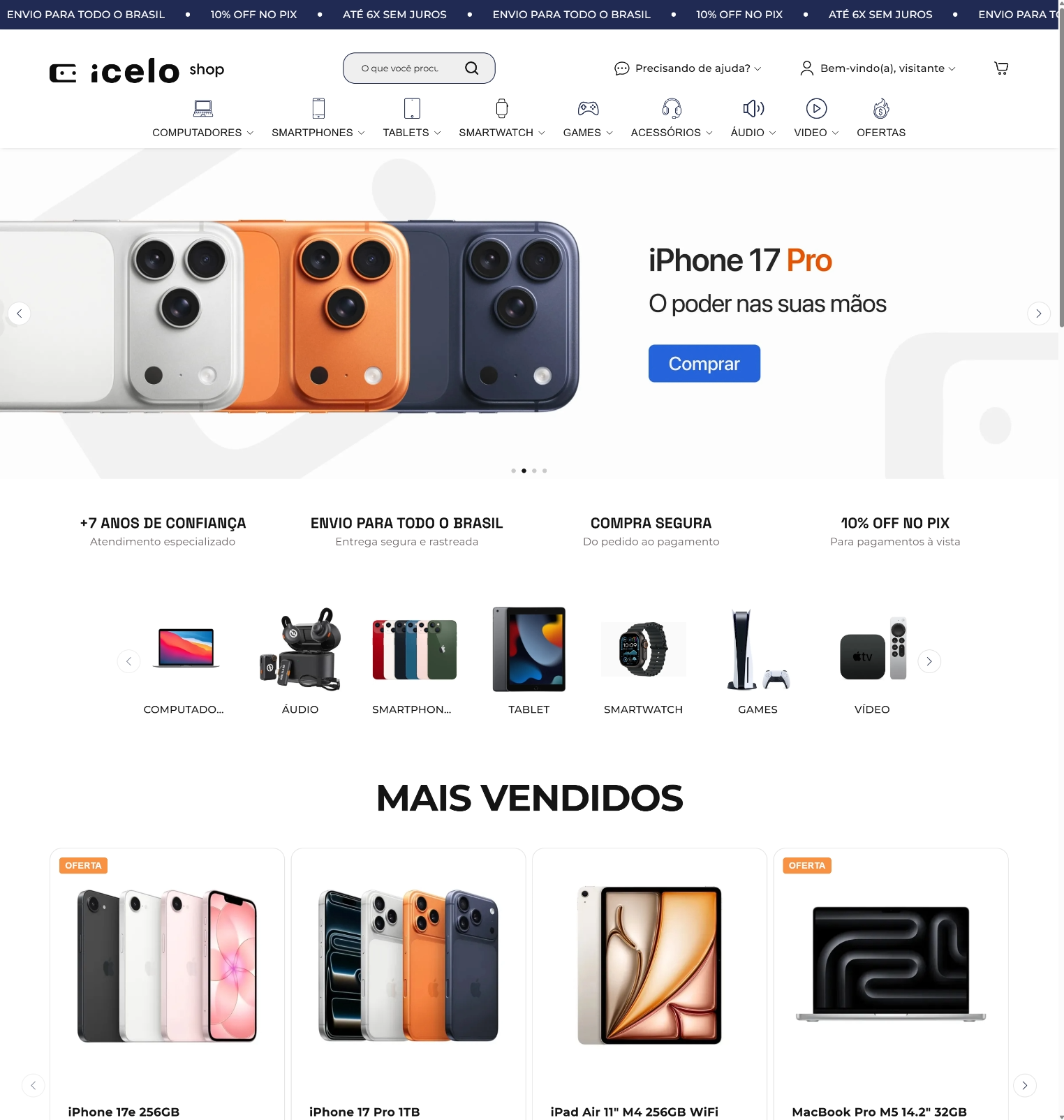 Layout de loja de celulares e eletrônicos no computador