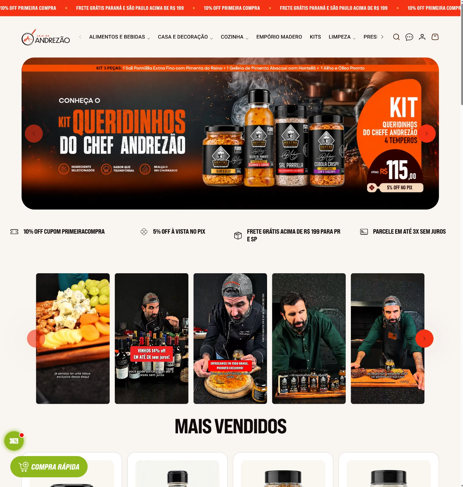 Layout de loja de bebidas com identidade preta e laranja