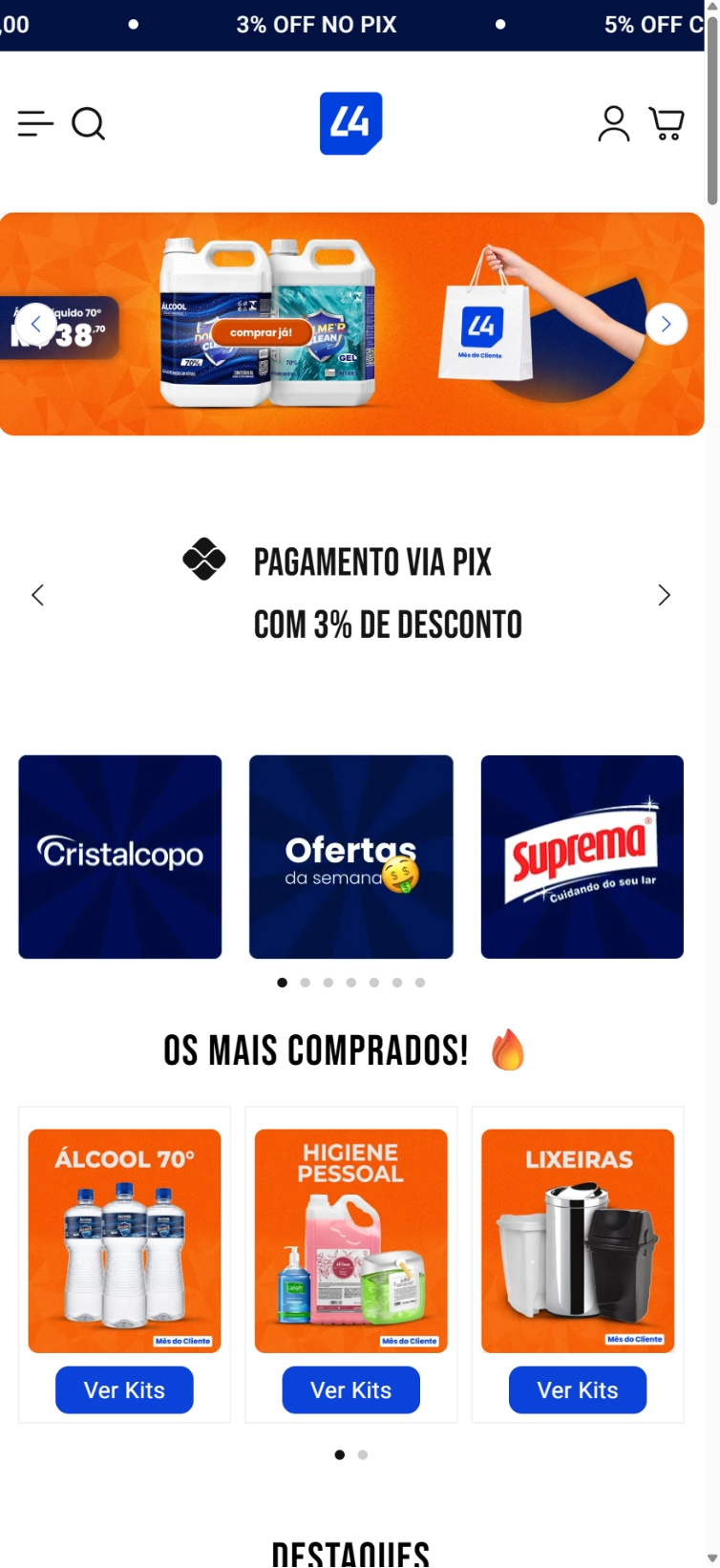 Layout de loja de suprimentos no celular